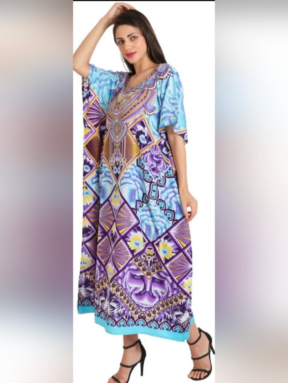 Women’s Maxi Dress in Blue & Purple – Printed Casual Maxi